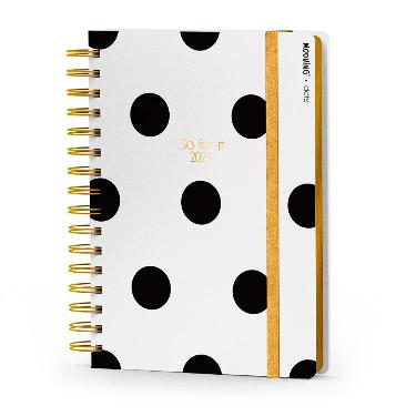 Agenda Mooving 2024 Dots Lunares Negros (Blanco) Espiralada 15x21 cm Semana la Vista Art.1405238
